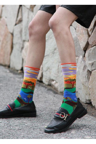 Women Midnight squirrel Paitings Cotton Crew Socks