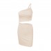 Amazon cross-border design sense, small number, one shoulder drawstring dress, female summer hollow bag hip sling dress